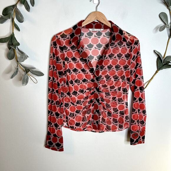 Zara Red Patterned Blouse - Picture 1 of 4